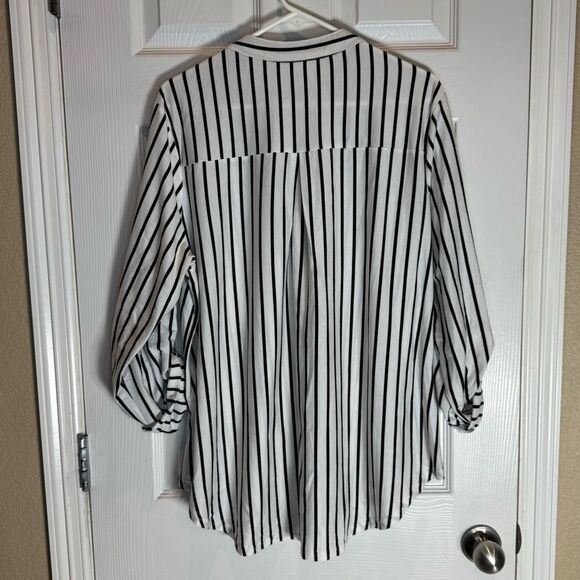 Moyabo Women’s 2XL Long Sleeve Blouse Black and White Striped - Picture 2 of 8